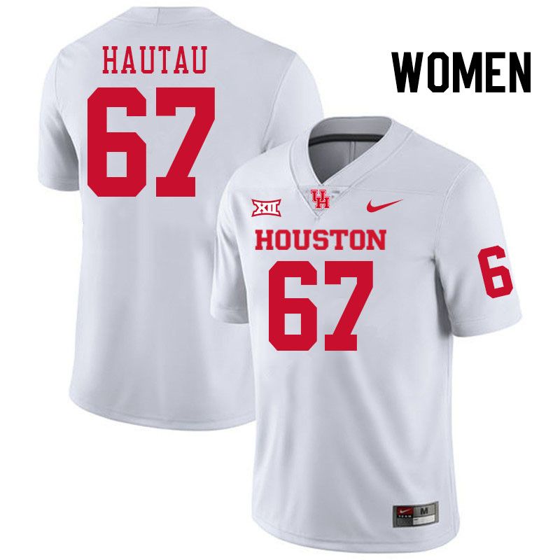 Women #67 Hingano Hautau Houston Cougars College Football Jerseys Stitched-White